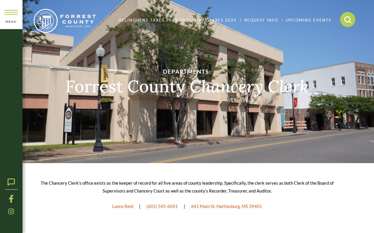 Forrest County Chancery Clerk page showing court department contacts for contempt and support warrant questions
